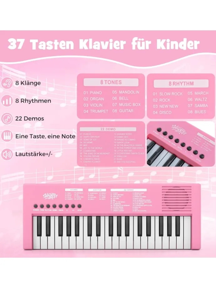 37 Tasten Keyboard Kinder ab 3 Jahren in Rosa