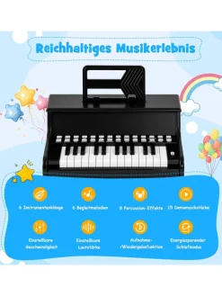 25 Tasten Keyboard Kinder ab 3 Jahren in Schwarz