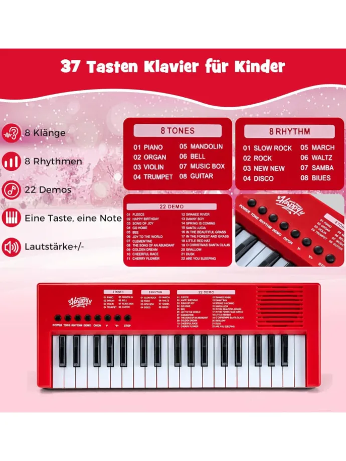 37 Tasten Keyboard Kinder ab 3 Jahren in Rot