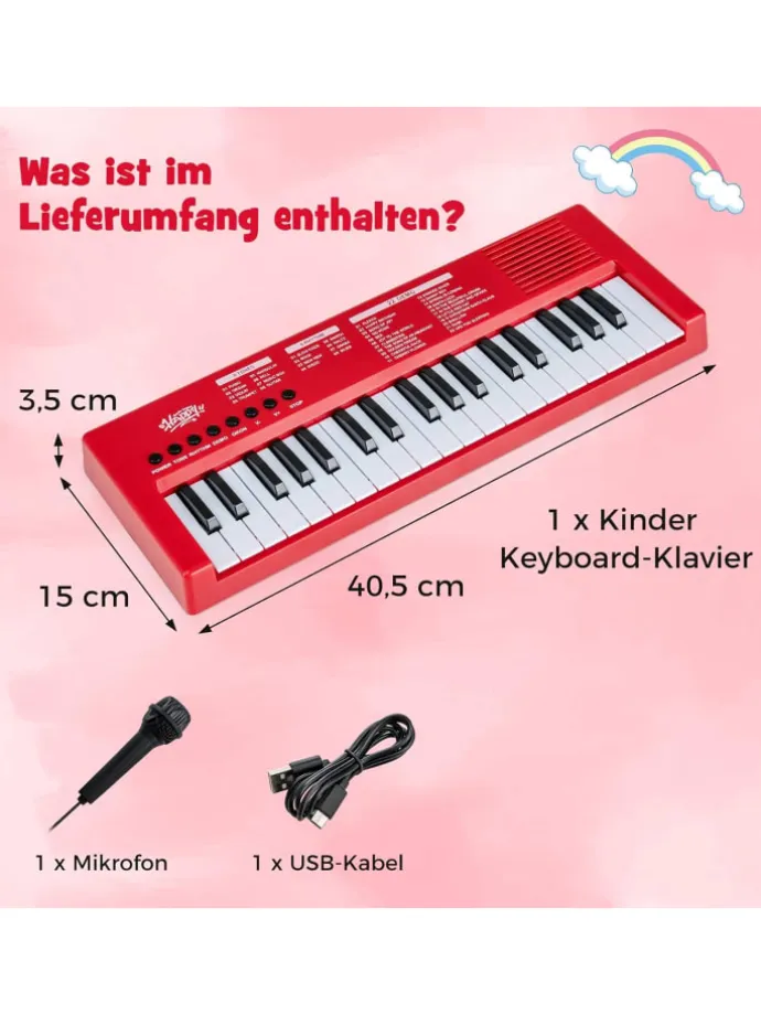 37 Tasten Keyboard Kinder ab 3 Jahren in Rot
