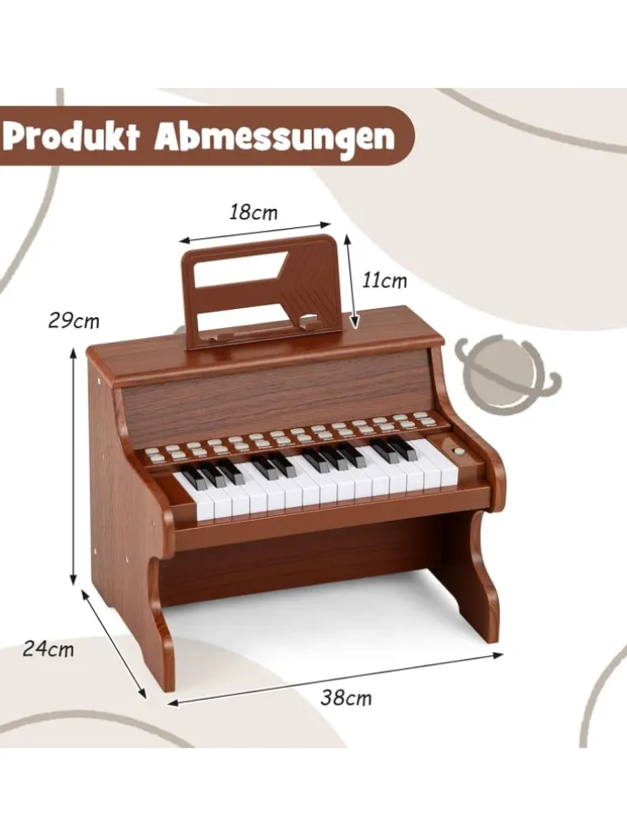 25 Tasten Keyboard Kinder ab 3 Jahren in Braun