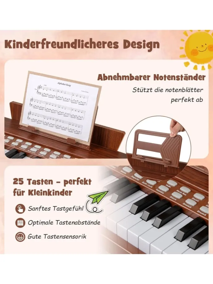 25 Tasten Keyboard Kinder ab 3 Jahren in Braun
