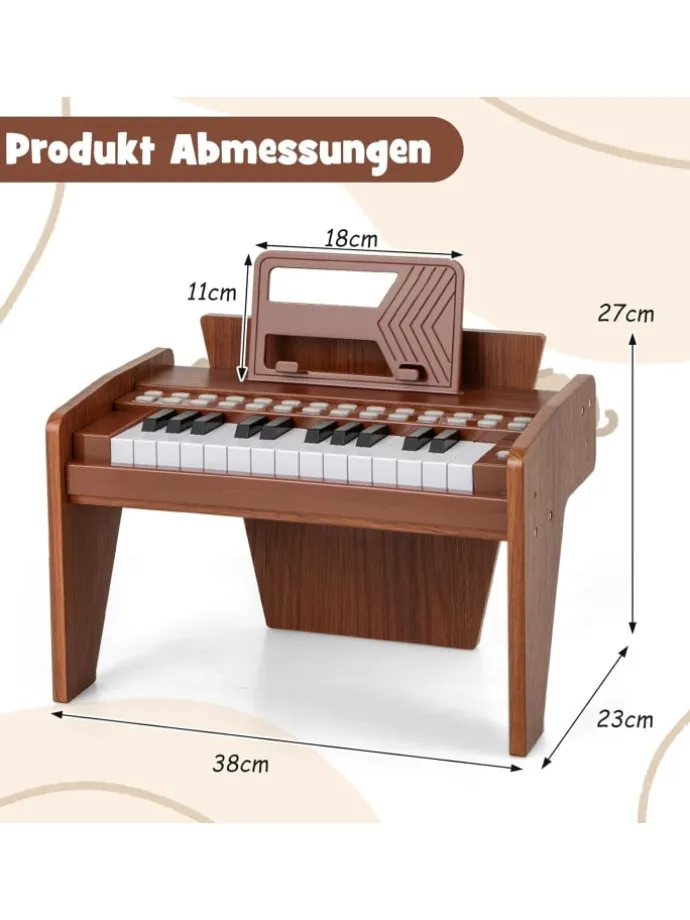 25 Tasten Keyboard Kinder ab 3 Jahren in Braun
