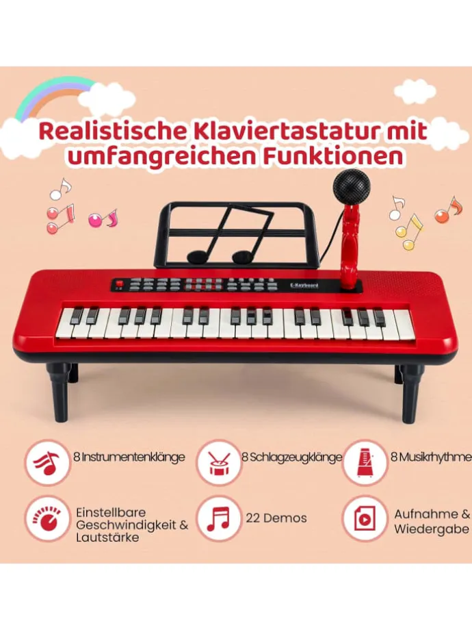 37 Tasten Kinder Keyboard ab 3 Jahren in Rot
