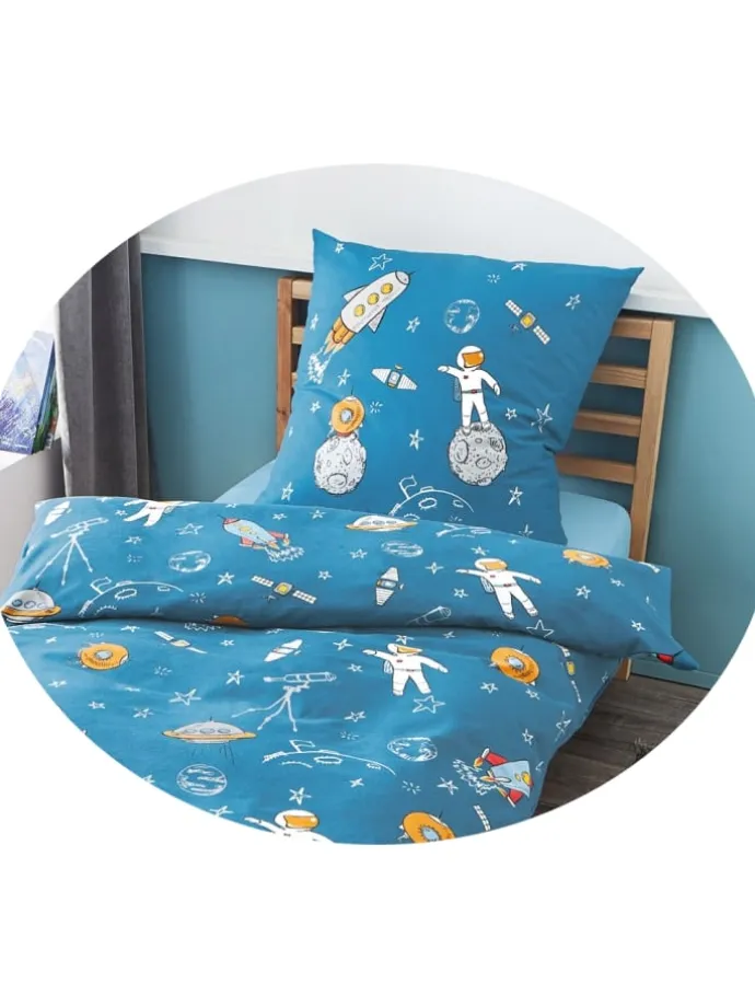 2 tlg. Biber Kinder Bettwäsche 135x200cm Astronaut Weltall in Blau