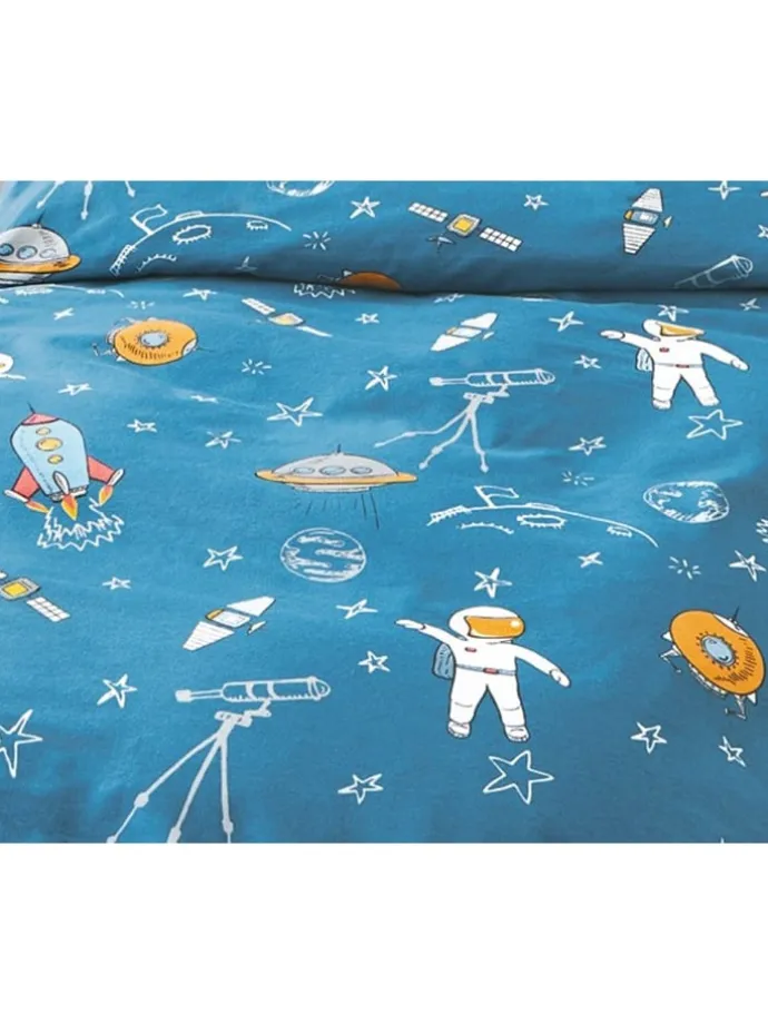 2 tlg. Biber Kinder Bettwäsche 135x200cm Astronaut Weltall in Blau