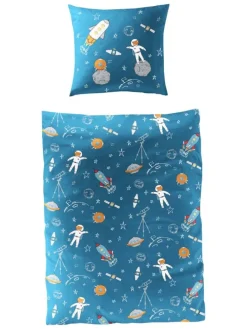2 tlg. Biber Kinder Bettwäsche 135x200cm Astronaut Weltall in Blau