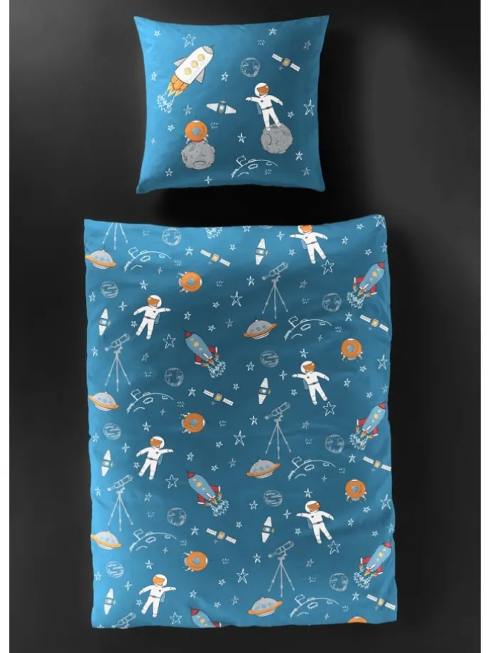 2 tlg. Biber Kinder Bettwäsche 135x200cm Astronaut Weltall in Blau
