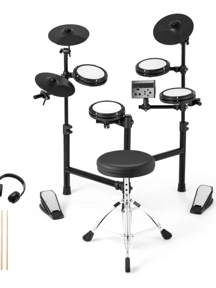 7 tlg. E-Drum Sets faltbar in Schwarz