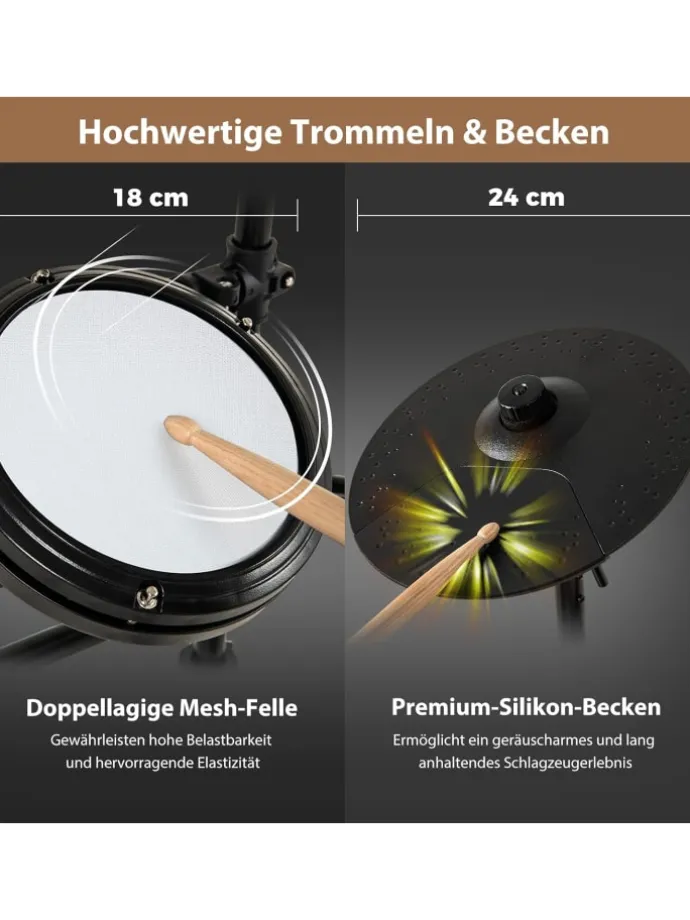 7 tlg. E-Drum Sets faltbar in Schwarz