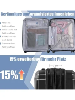 2 TLG. Gepäckset mit Kosmetikkoffer in Schwarz