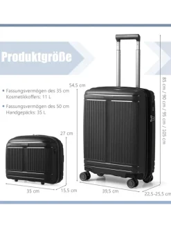 2 TLG. Gepäckset mit Kosmetikkoffer in Schwarz