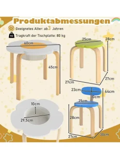 5 tlg. Kindertisch-Set mit 4 Stühlen in Bunt