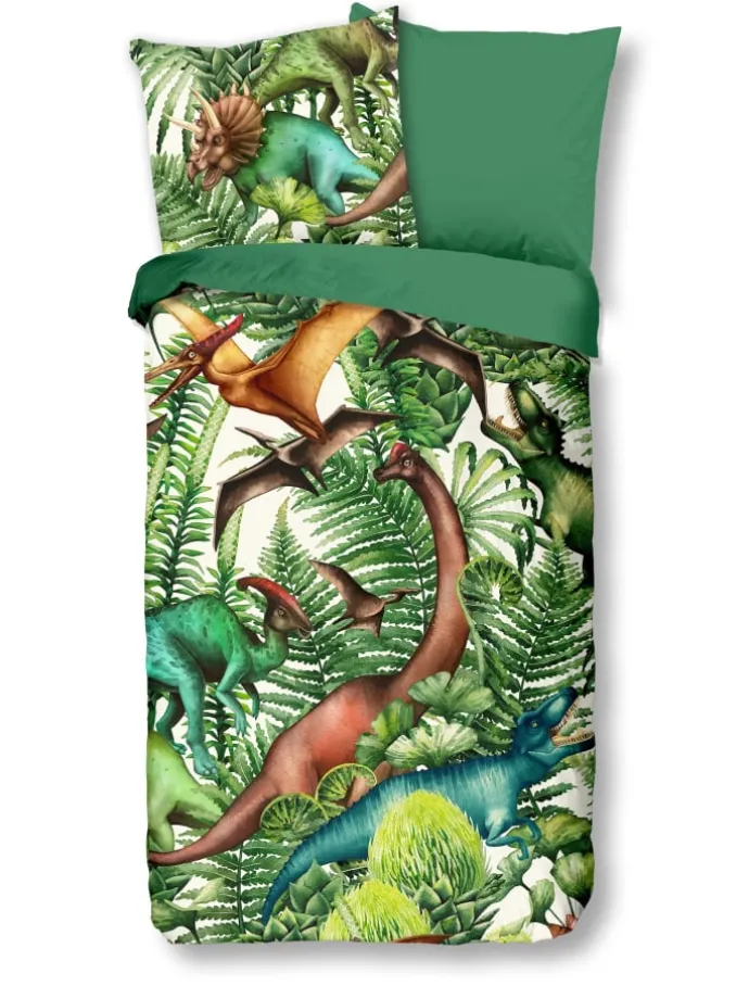 2 tlg. Renforcé Bettwäsche 135x200cm Dinosaurier Urwald in Grün