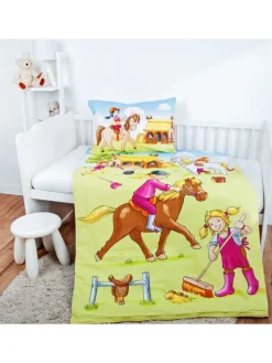 2 tlg. Renforcé Bettwäsche 100x135cm Ponyhof in Bunt