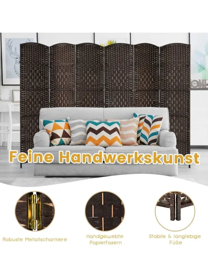 6 tlg. Trennwand Raumteiler 273 x 180 cm in Braun