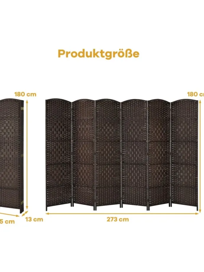 6 tlg. Trennwand Raumteiler 273 x 180 cm in Braun