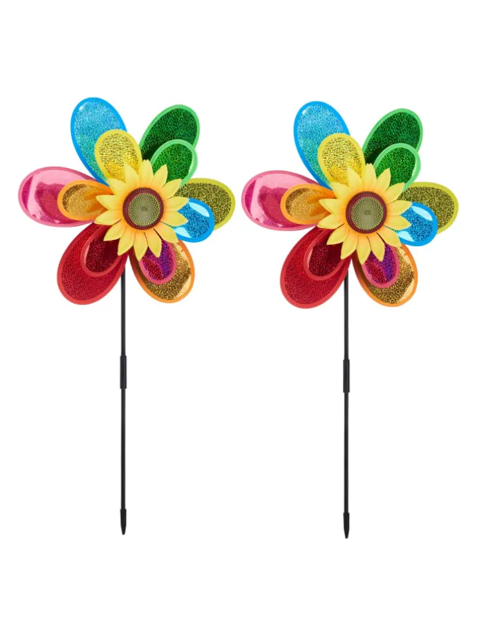 2 x Windrad "Blume" in Bunt - (B)38 x (H)75 x (T)14 cm