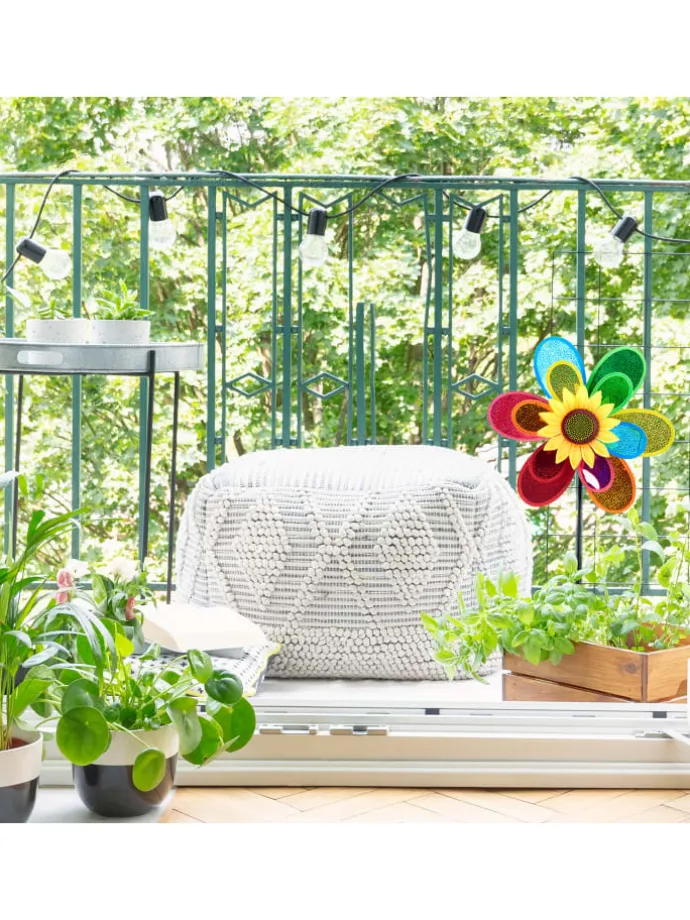 2 x Windrad "Blume" in Bunt - (B)38 x (H)75 x (T)14 cm