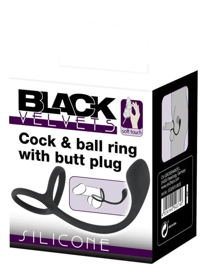Analplug mit Penisring Cock & ball ring with butt plug in schwarz