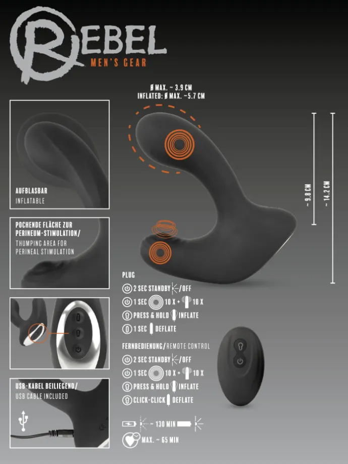 Analplug RC B-Plug with 3 functions in schwarz
