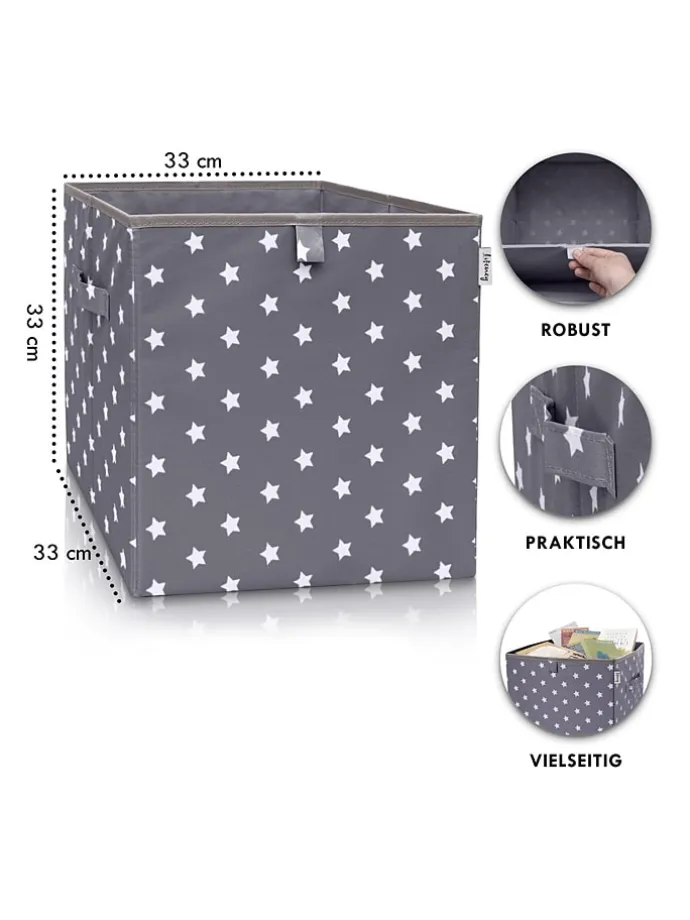 Aufbewahrungsbox "Sterne" in Anthrazit - (B)33 x (H)33 x (T)33 cm