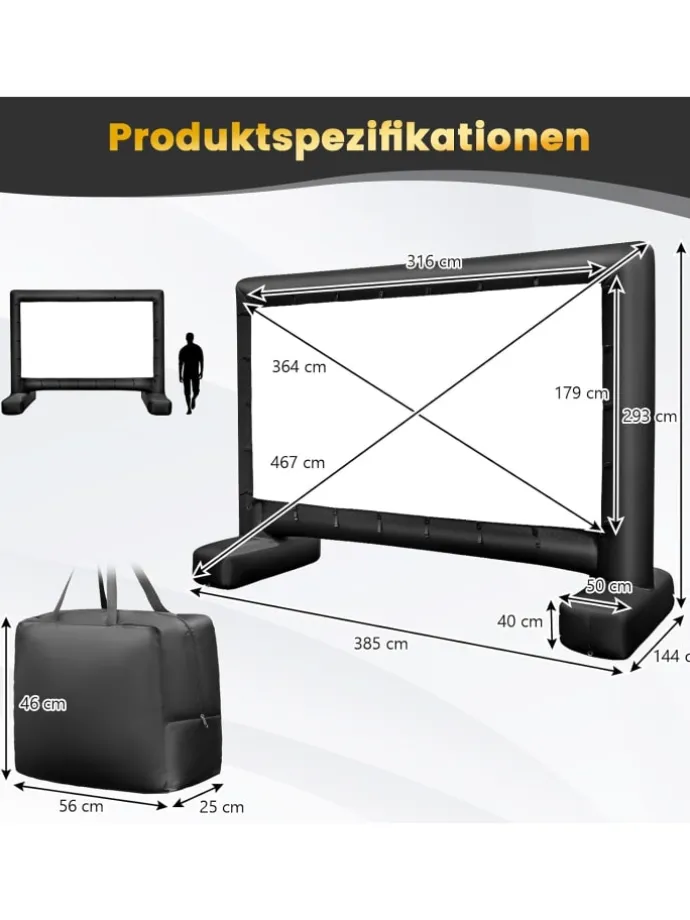 Aufblasbare Beamer Leinwand in Schwarz