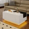 Ausziehbarer Couchtisch mit LED einstellbarem Lichtband und Stauraum, Weiß
