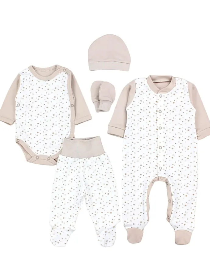 Baby Bekleidung Set Jungen Langarm Neugeborene 5 tlg in beige Modell 5