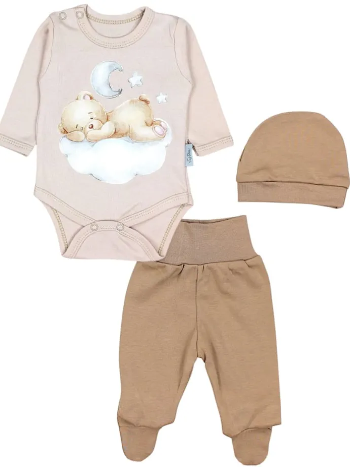 Baby Bekleidungsset Langarmbody Hose Mütze3 teilig in beige Modell 3