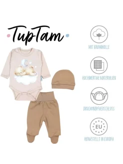 Baby Bekleidungsset Langarmbody Hose Mütze3 teilig in beige Modell 3