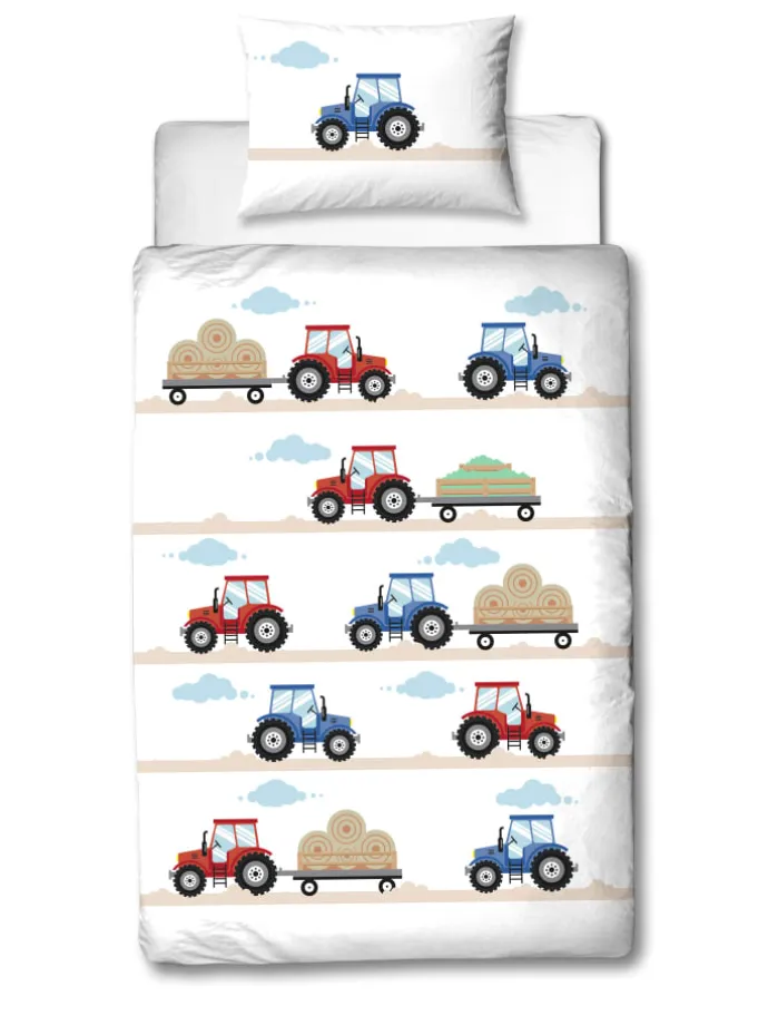 Baby Bettwäsche-Set Biber/Flanell "Traktor" in Weiß