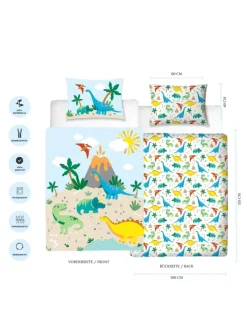 Baby Bettwäsche-Set Biber/Flanell "Dino / Dinosaurier" in Bunt