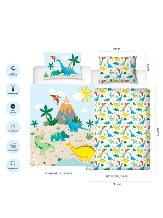 Baby Bettwäsche-Set Biber/Flanell "Dino / Dinosaurier" in Bunt