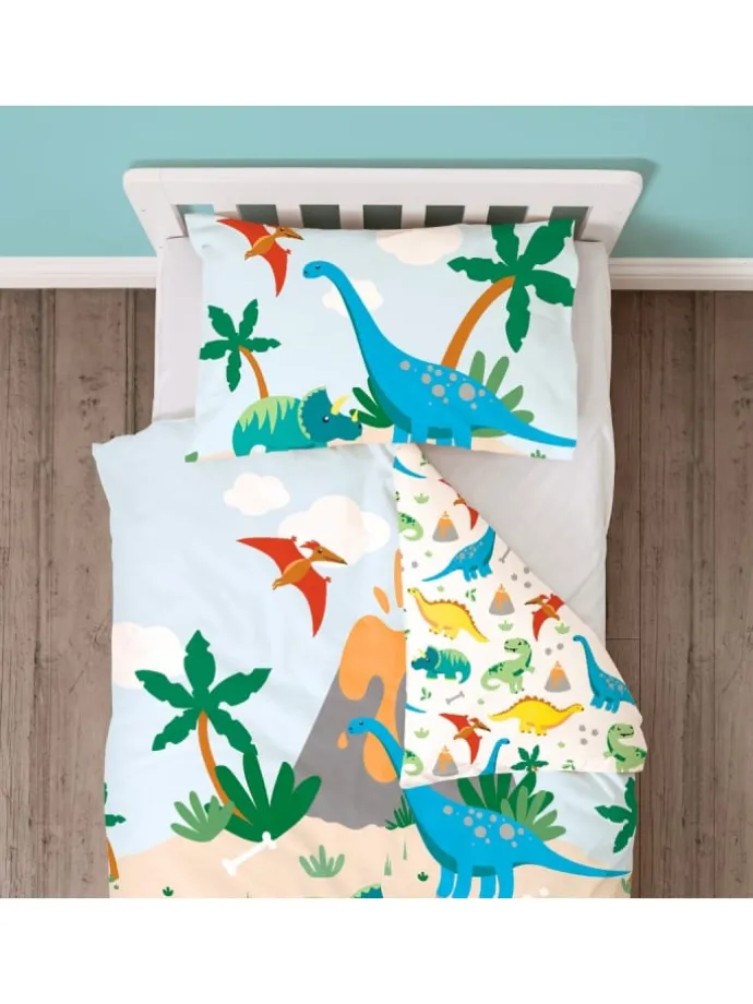 Baby Bettwäsche-Set Biber/Flanell "Dino / Dinosaurier" in Bunt