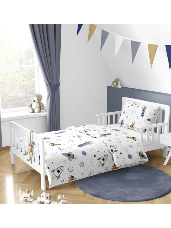 Baby Bettwäsche-Set "Space Rakete" in Blau