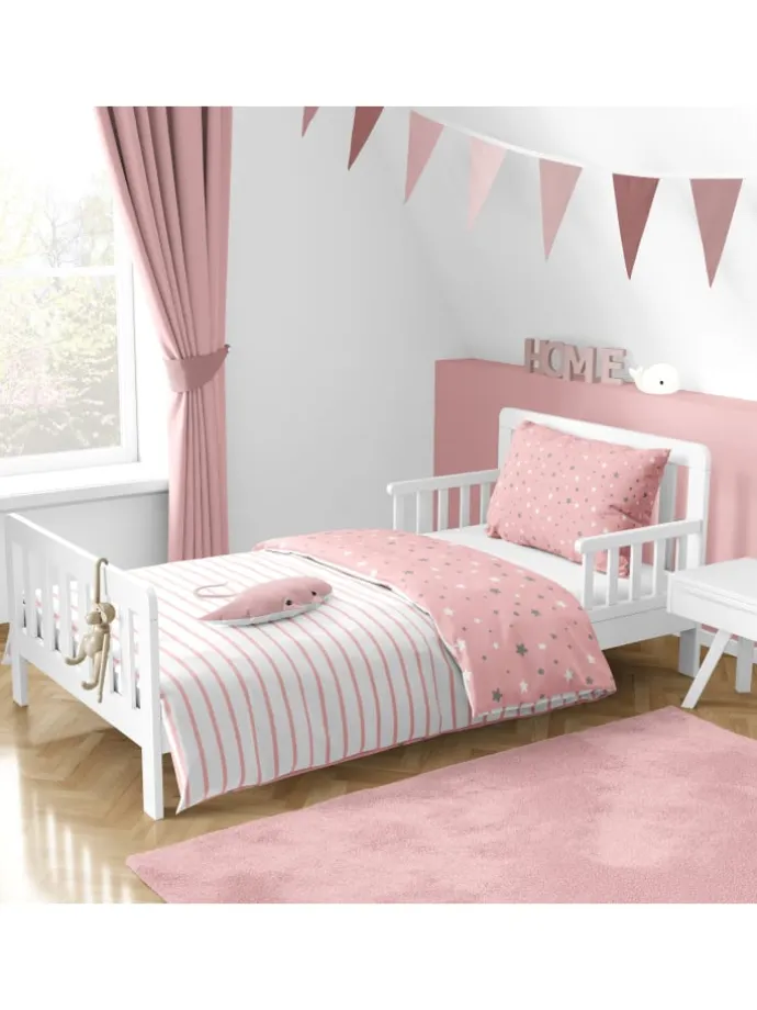 Baby Bettwäsche-Set "Stella, Sterne, Streifen" in Rosa