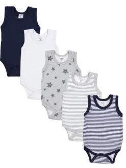 Baby Jungen Achselbody 5er Pack in grau/weiß