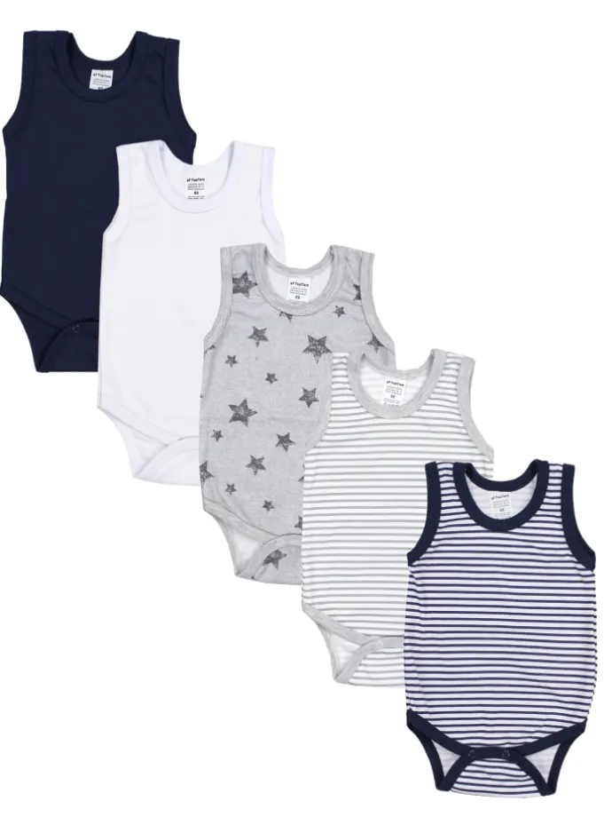 Baby Jungen Achselbody 5er Pack in grau/weiß