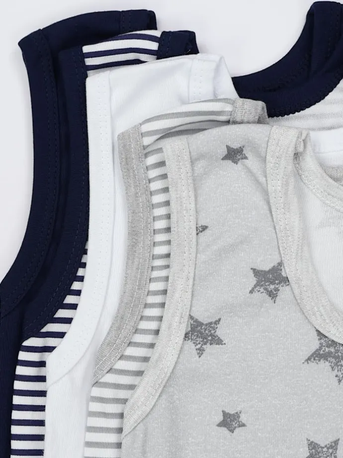 Baby Jungen Achselbody 5er Pack in grau/weiß
