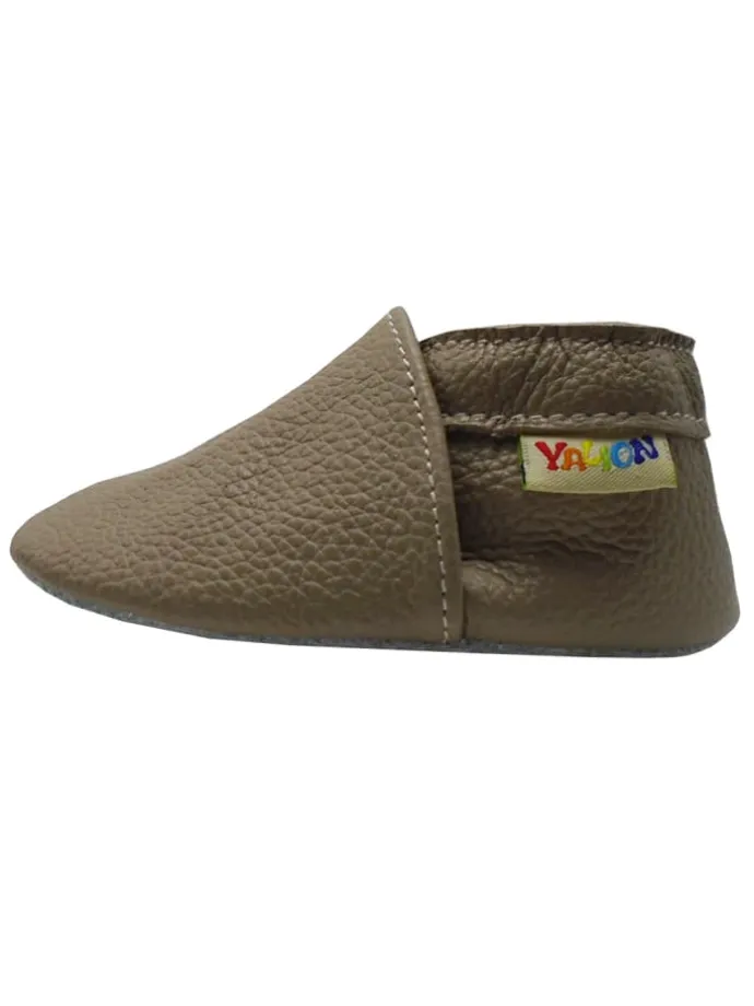 Baby Krabbelschuhe aus Leder mit rutschfester Sohle – Khaki