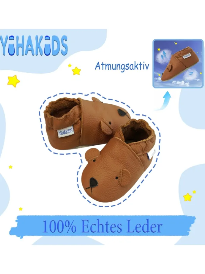 Baby Krabbelschuhe aus Leder, weiche Lauflernschuhe mit rutschfester Sohle