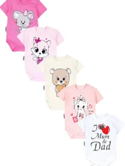 Baby Kurzarm Body mit Aufdruck Spruch 5er Pack in ecru
