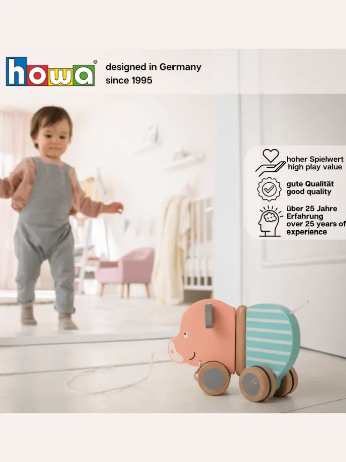 Baby Spielzeug Nachziehtier Ziehtier Schweinchen "Berta" aus Holz ab 1 Jahr