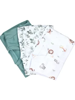 Baby Unisex Schlafstrampler mit Fuß 3er Pack in grün/weiß
