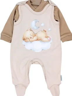 Baby Unisex Strampler-Set mit Aufdruck Spruch 2-tlg in beige/braun