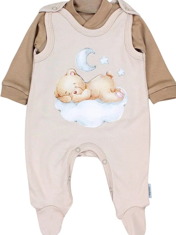 Baby Unisex Strampler-Set mit Aufdruck Spruch 2-tlg in beige/braun