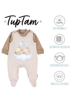 Baby Unisex Strampler-Set mit Aufdruck Spruch 2-tlg in beige/braun