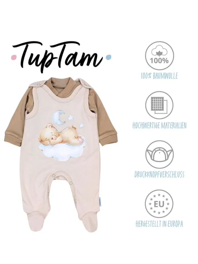 Baby Unisex Strampler-Set mit Aufdruck Spruch 2-tlg in beige/braun