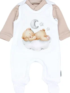Baby Unisex Strampler-Set mit Aufdruck Spruch 2-tlg in weiß/beige